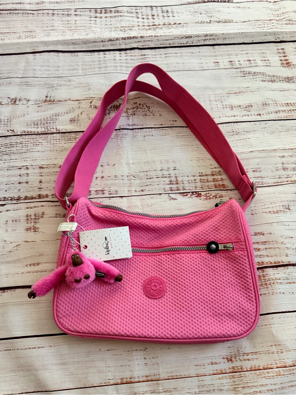 NEW! Kipling Pink Crossbody Shoulder Bag with Monkey Charm
